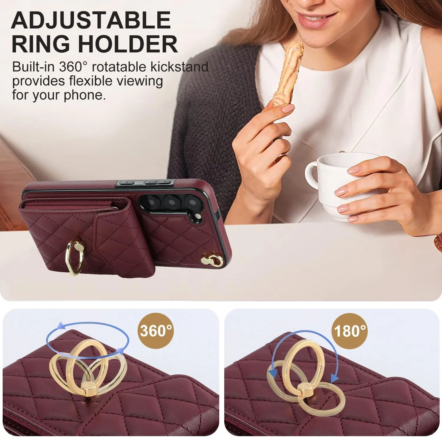 QLTYPRI Crossbody Wallet Case for Samsung Galaxy S23, PU Leather Phone Case with RFID Blocking Card Slots Holder Ring Kickstand Wrist Strap Lanyard Handbag Purse Cover for Samsung S23 – Wine Red