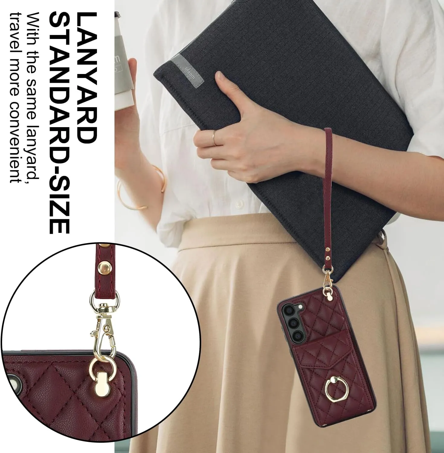 QLTYPRI Crossbody Wallet Case for Samsung Galaxy S23, PU Leather Phone Case with RFID Blocking Card Slots Holder Ring Kickstand Wrist Strap Lanyard Handbag Purse Cover for Samsung S23 – Wine Red