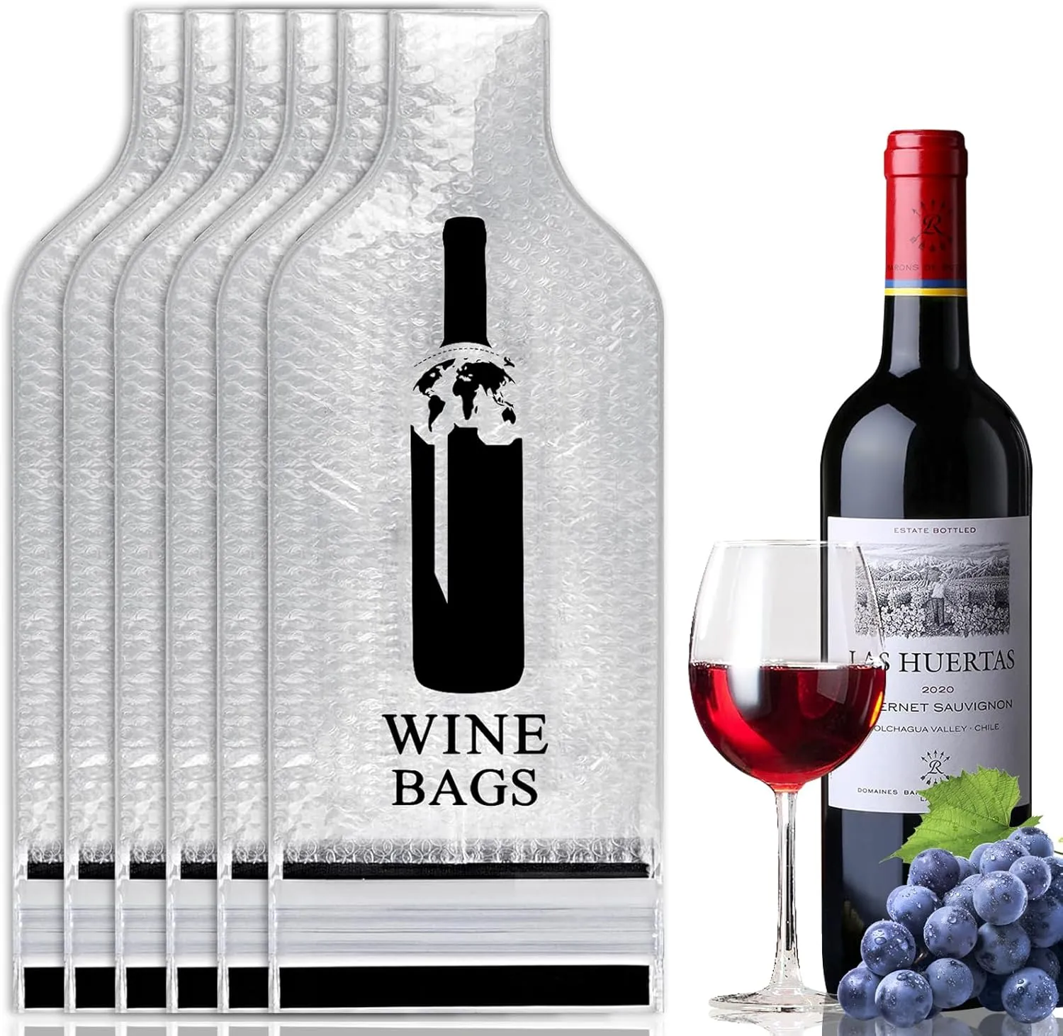 QPEY 6PCS Bottle Travel Protector Bags, Resealable Wine Sleeves for Suitcase Luggage, Double Layer Skins for Airplane Leak Proof