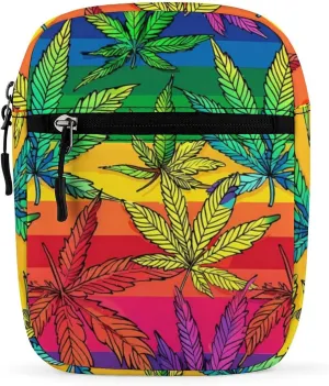 Rainbow Weed Leaf Funny Crossbody Bags Casual Sling Backpack with Adjustable Strap for Women Men