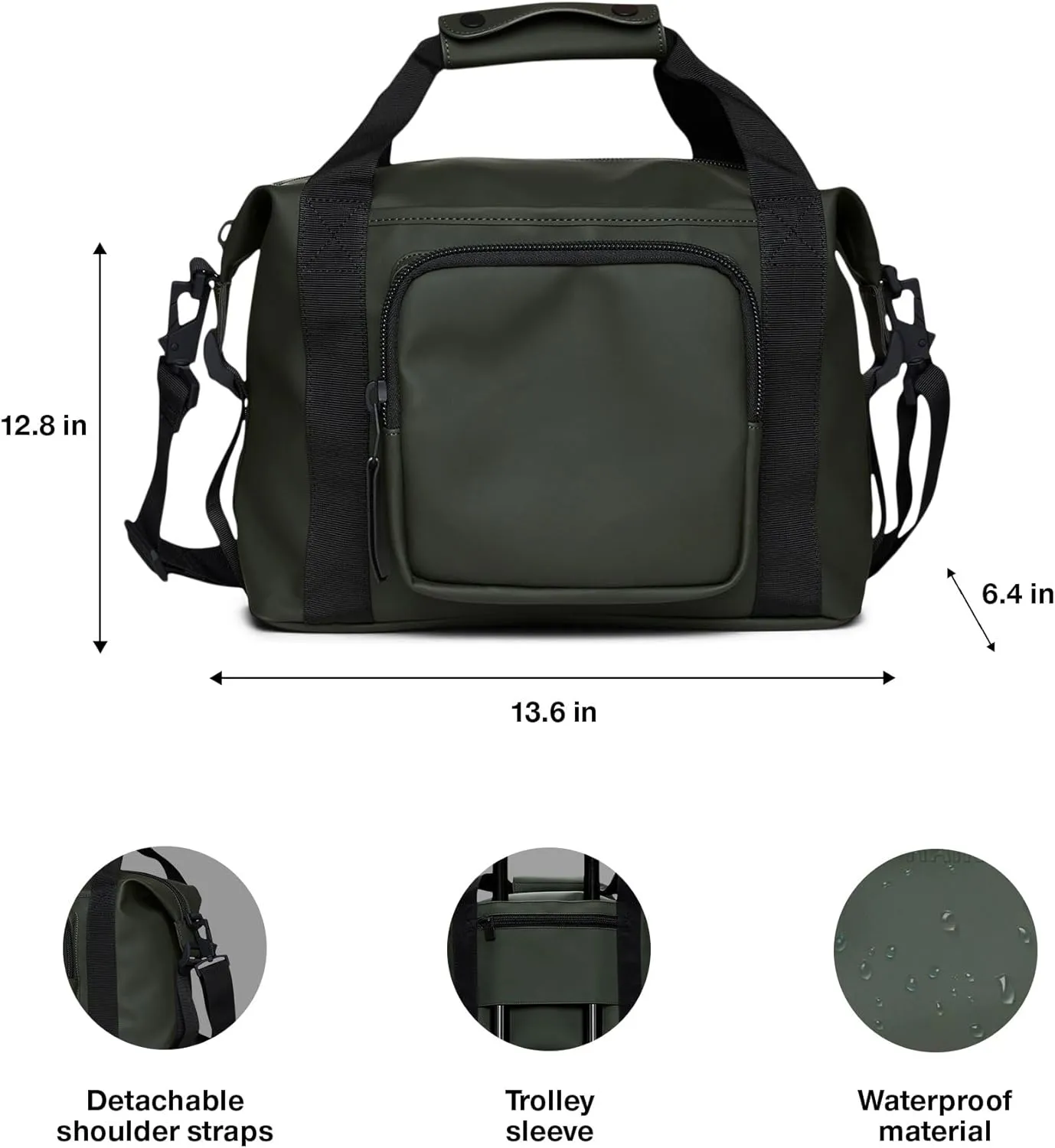 RAINS Texel Kit Bag - Waterproof Bag for School or Work, Utility Bag, Multiple Storage Options, Shoulder & Crossbody Bag, Fits Telescopic Handle Suitcases (Green)