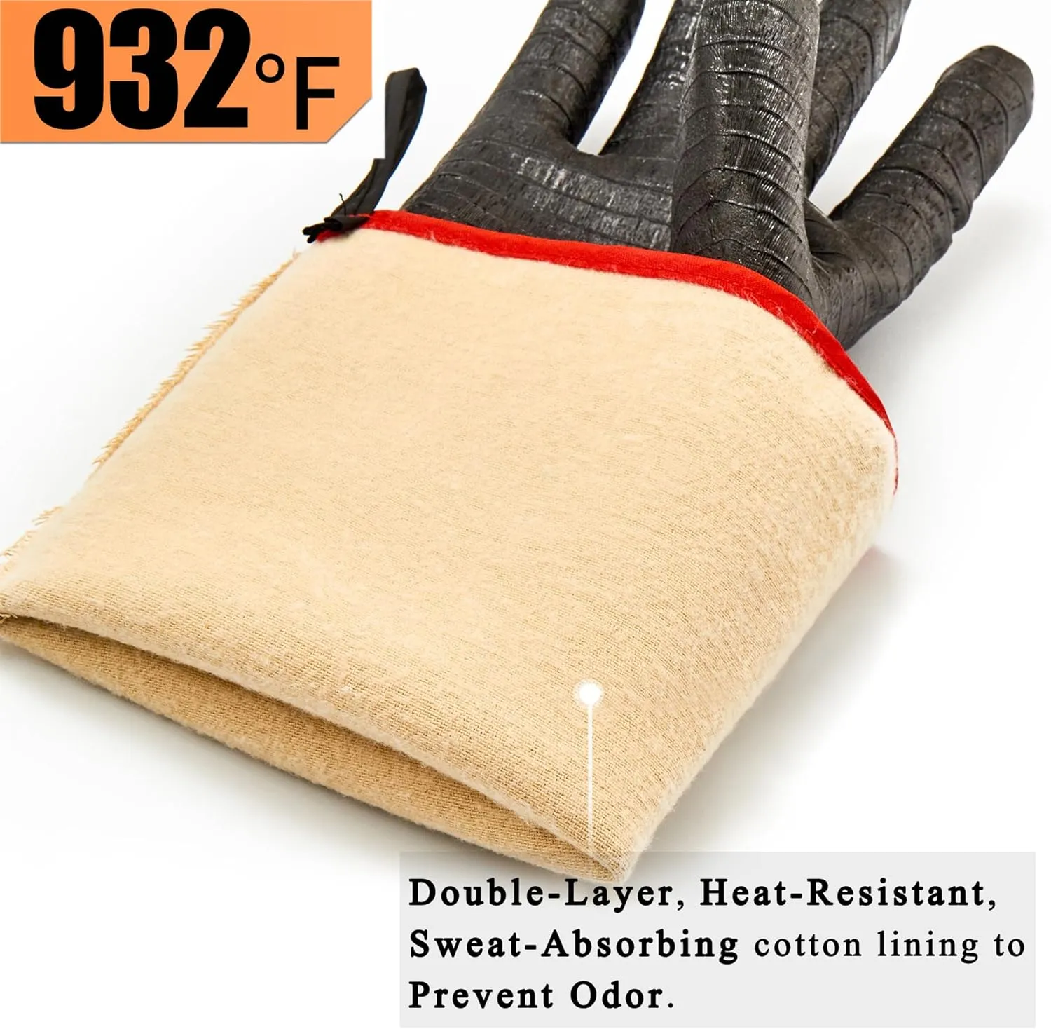 RAPICCA 932°F Heat Resistant BBQ Grill Gloves: Oil Resistant Waterproof for Smoking Grilling Cooking Barbecue Deep Frying Turkey Rotisserie Handling Hot Greacy Meat Stocking Stuffers - Long Sleeve