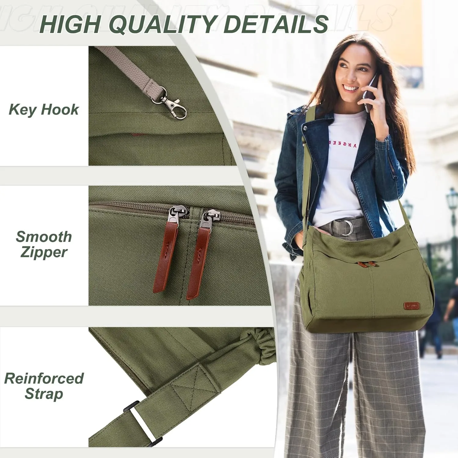RAVUO Messenger Bag With Inner Organized Pockets, Large Hobo Crossbody Bag Lightweight Shoulder Purse for Women Men