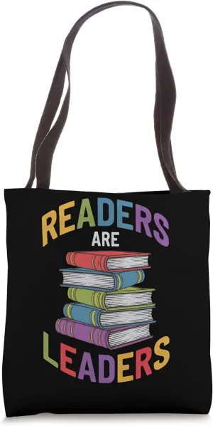 Readers Are Leaders with Colorful Book Stack Tote Bag