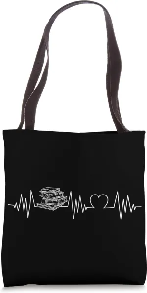 Reading ECG Heartbeat Bookworm Reader Books Novel Lecture Tote Bag