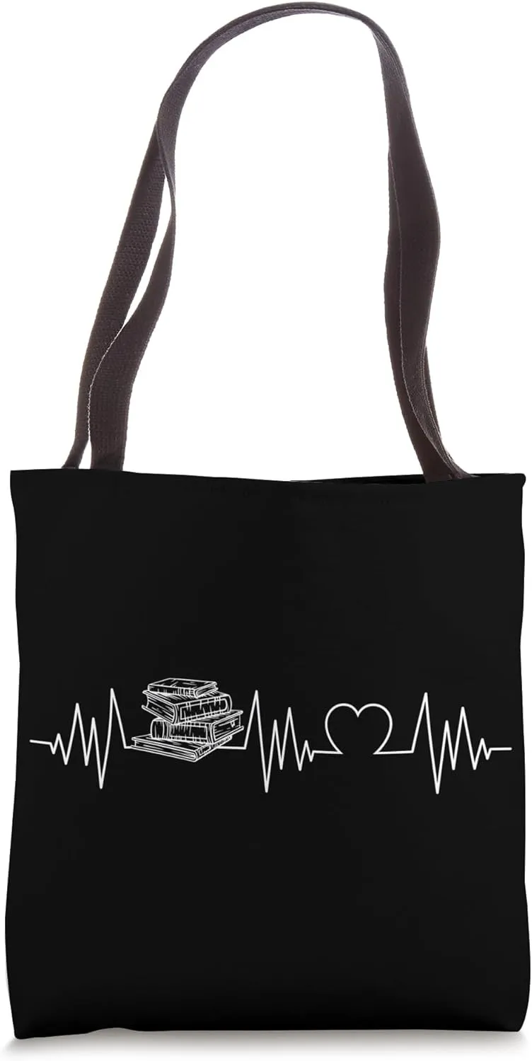 Reading ECG Heartbeat Bookworm Reader Books Novel Lecture Tote Bag