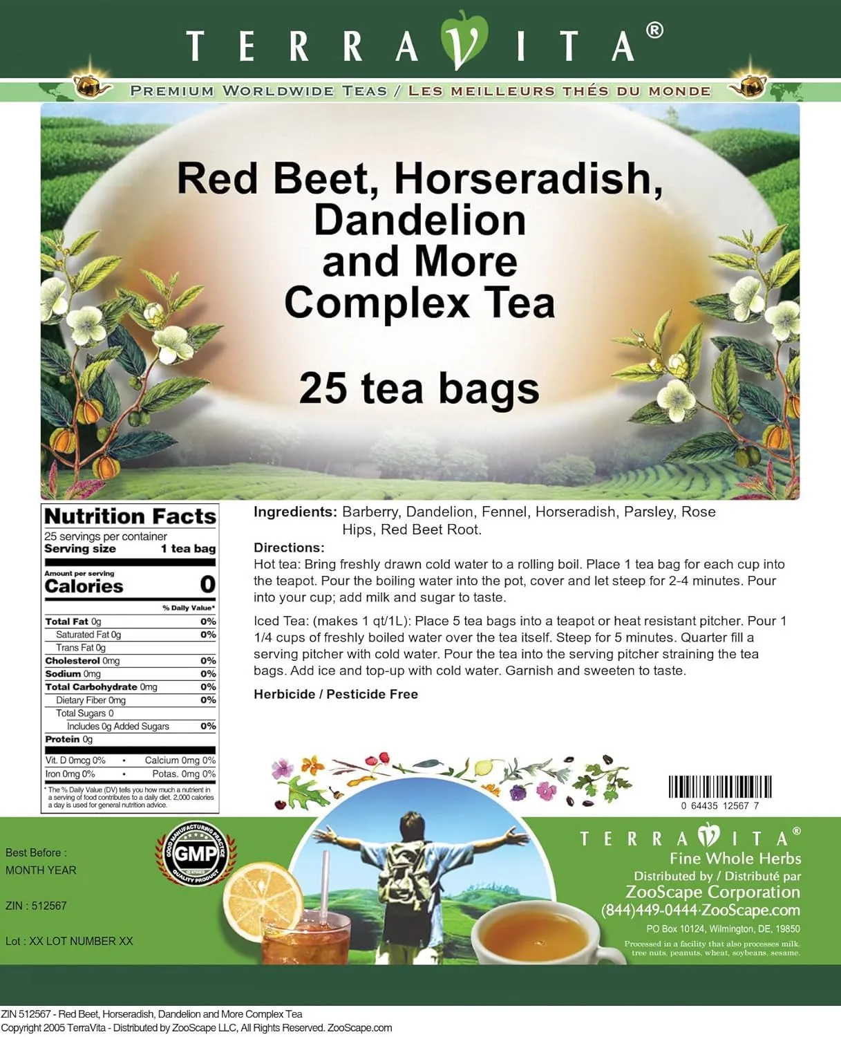 Red Beet, Horseradish, Dandelion and More Complex Tea (25 tea bags, ZIN: 512567) - 3 Pack