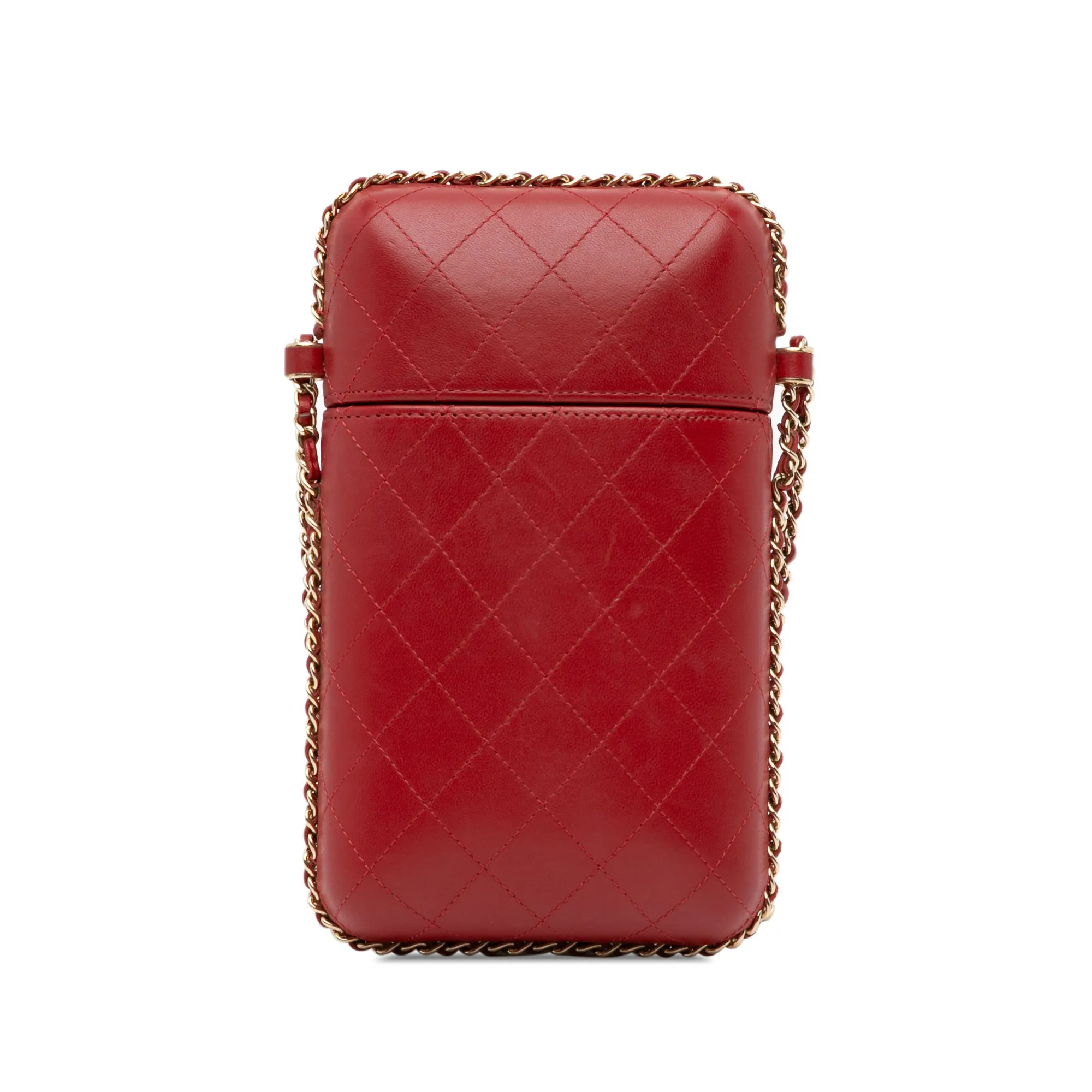 Red Chanel CC Quilted Lambskin Chain Around Phone Holder Crossbody Bag
