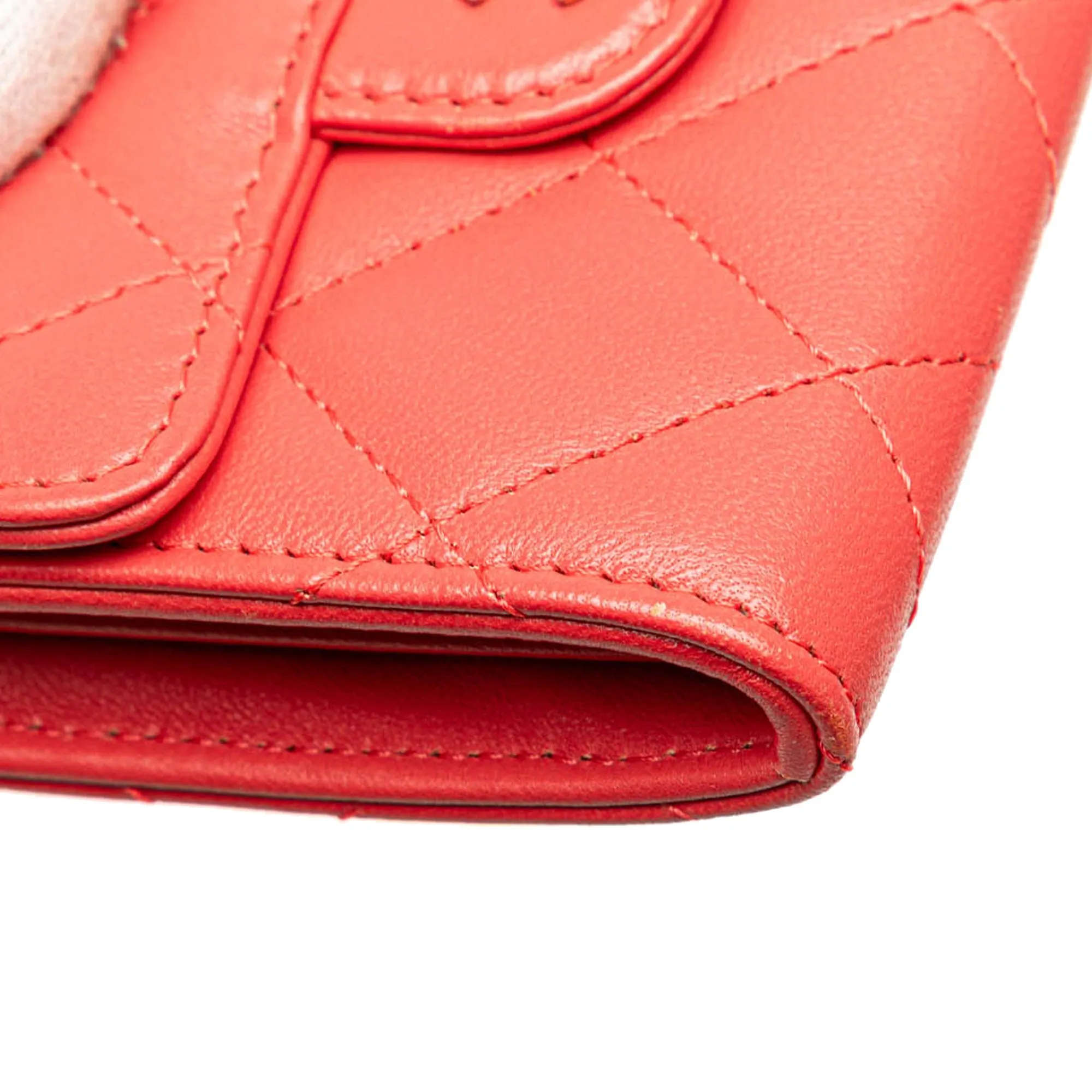Red Chanel Quilted Lambskin Flap Card Holder on Chain Crossbody Bag