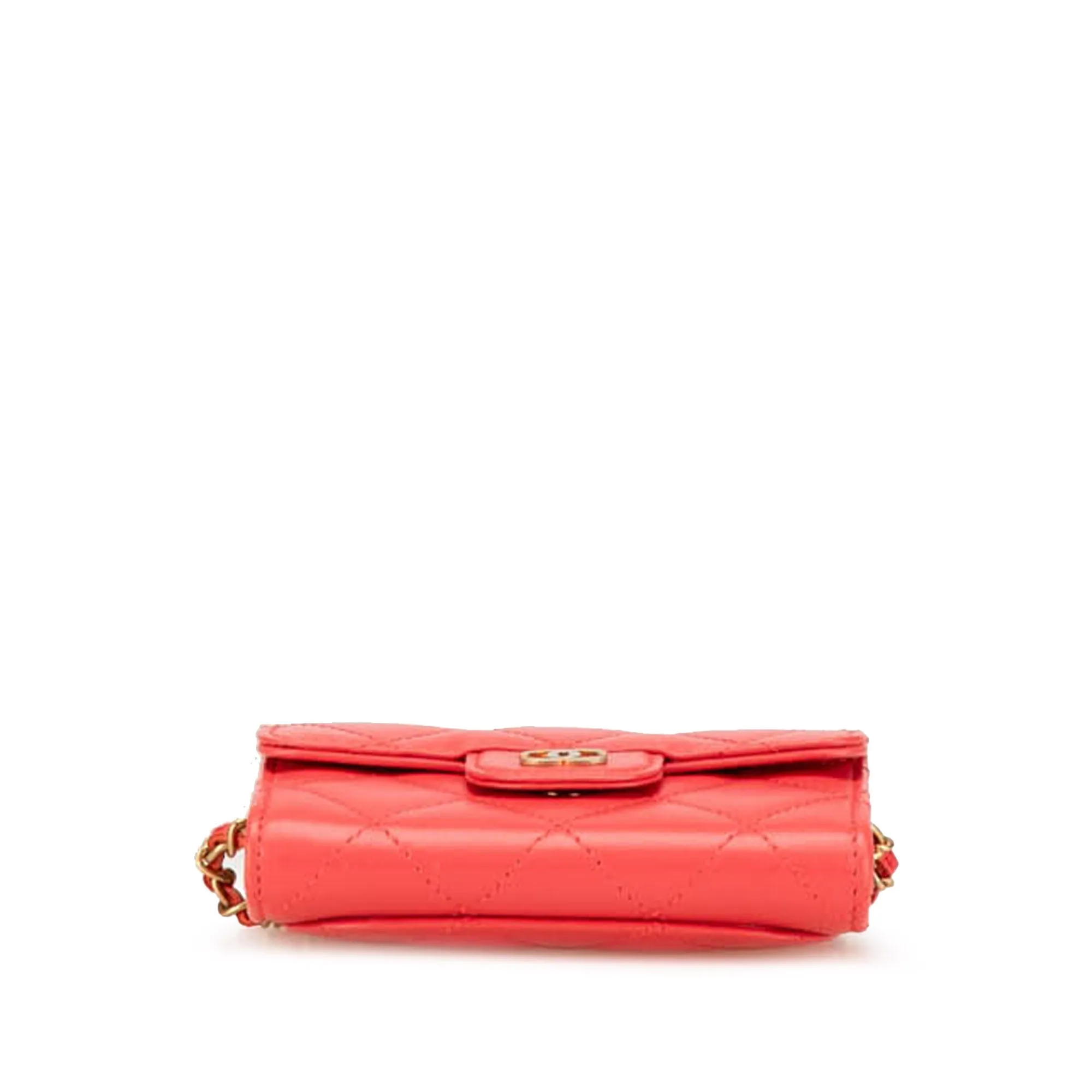 Red Chanel Quilted Lambskin Flap Card Holder on Chain Crossbody Bag
