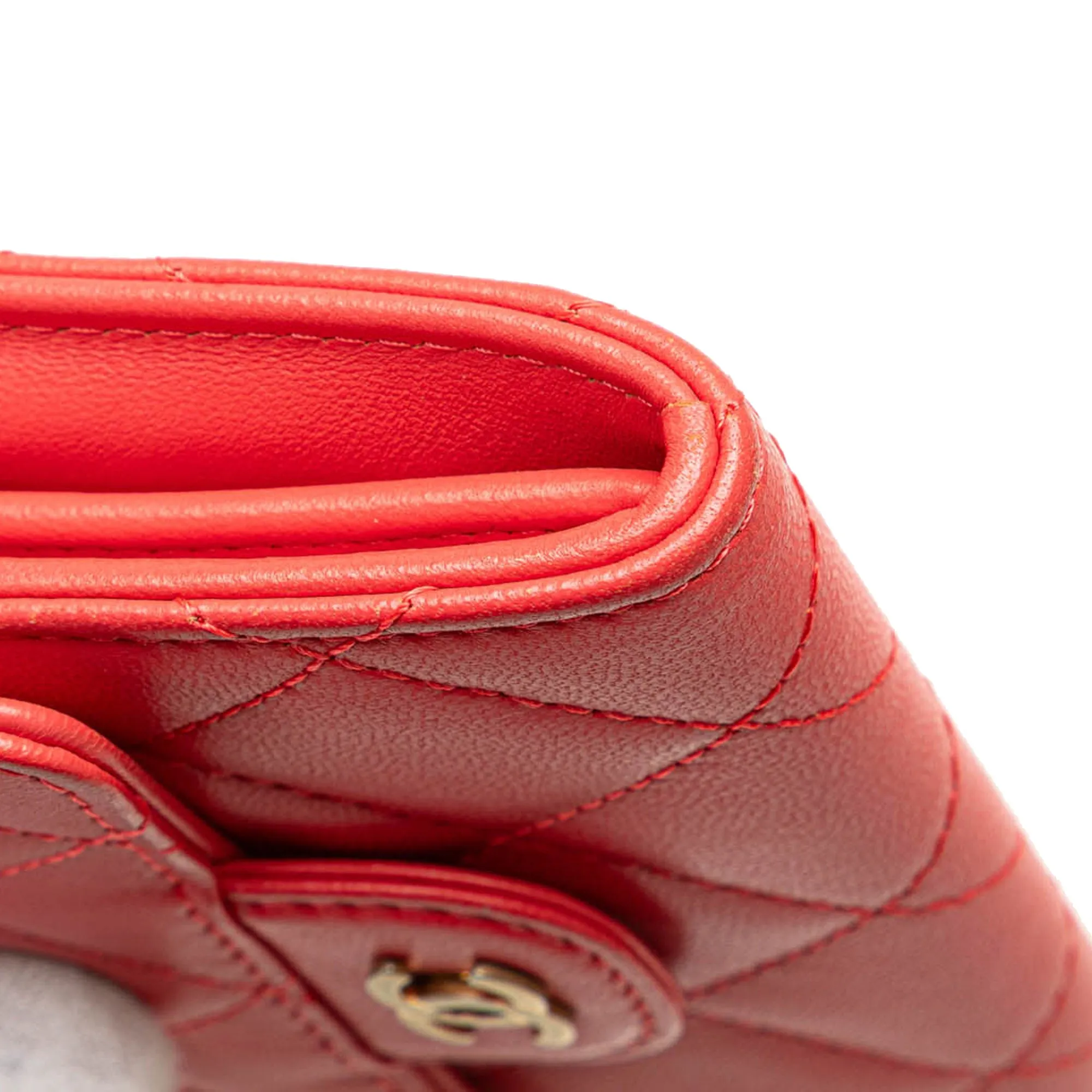 Red Chanel Quilted Lambskin Flap Card Holder on Chain Crossbody Bag