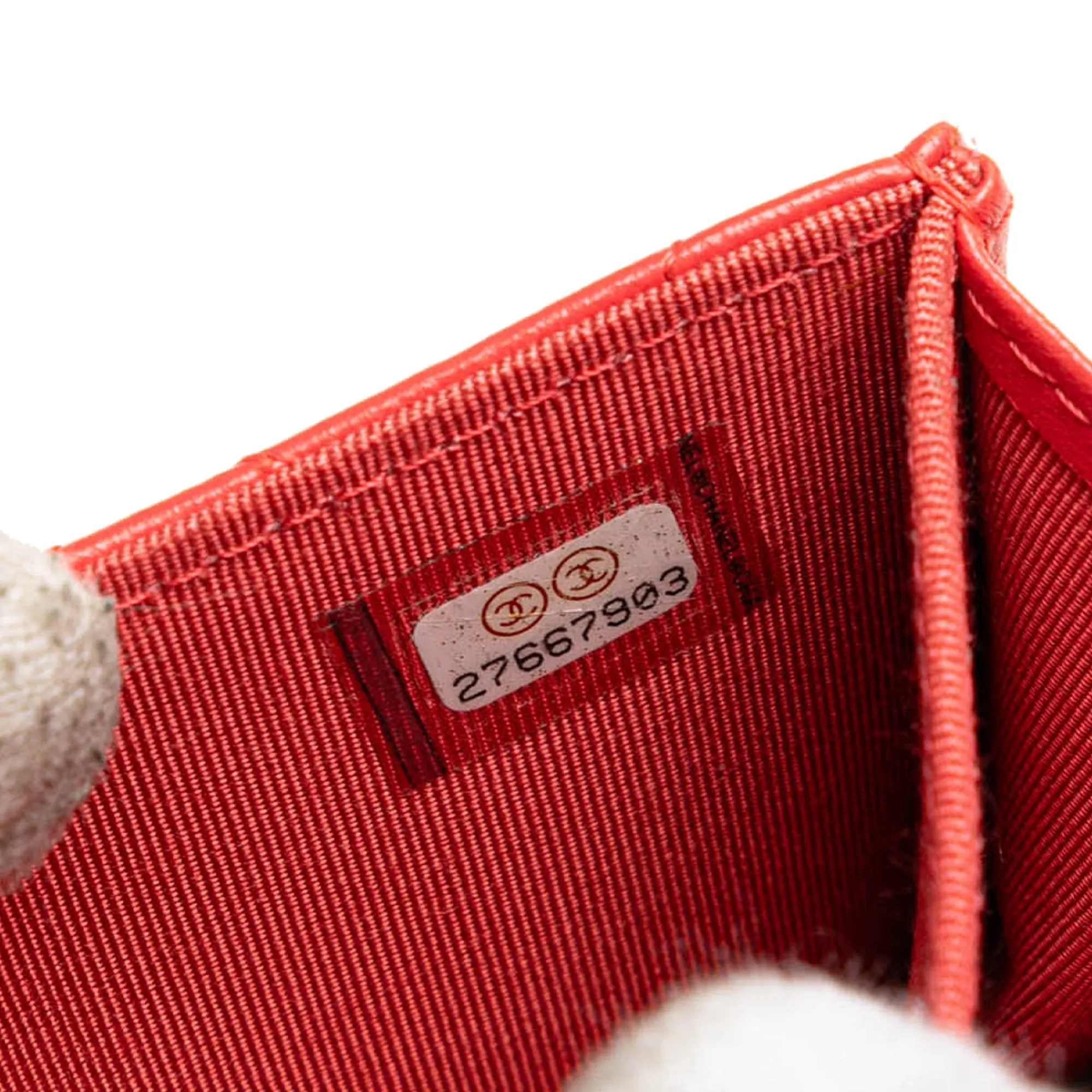 Red Chanel Quilted Lambskin Flap Card Holder on Chain Crossbody Bag