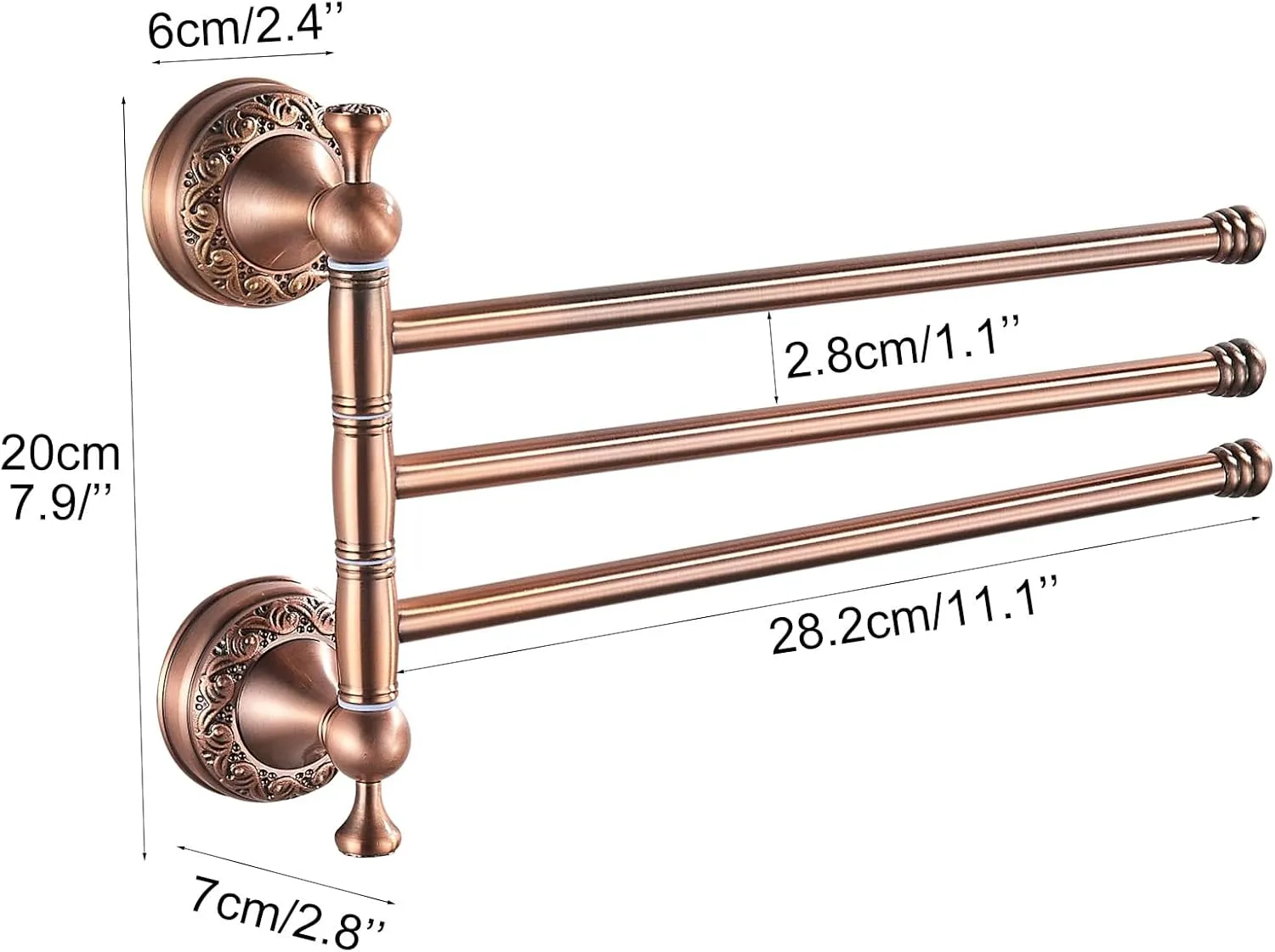 Red Copper Bath Folding Towel Holder, Wall Mounted Towel Rack Bathroom Hardware Accessories, Pattern Carving Design