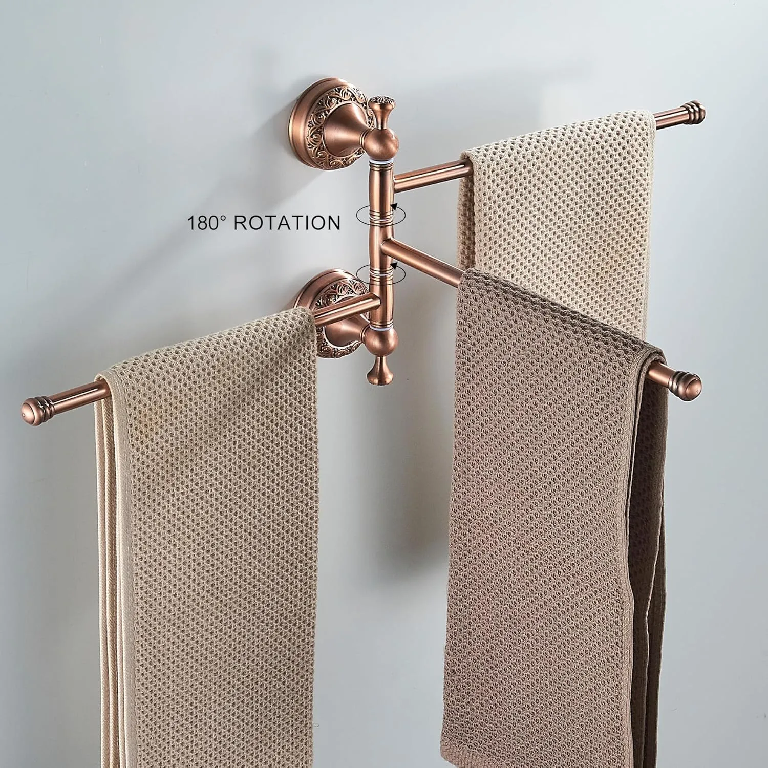Red Copper Bath Folding Towel Holder, Wall Mounted Towel Rack Bathroom Hardware Accessories, Pattern Carving Design