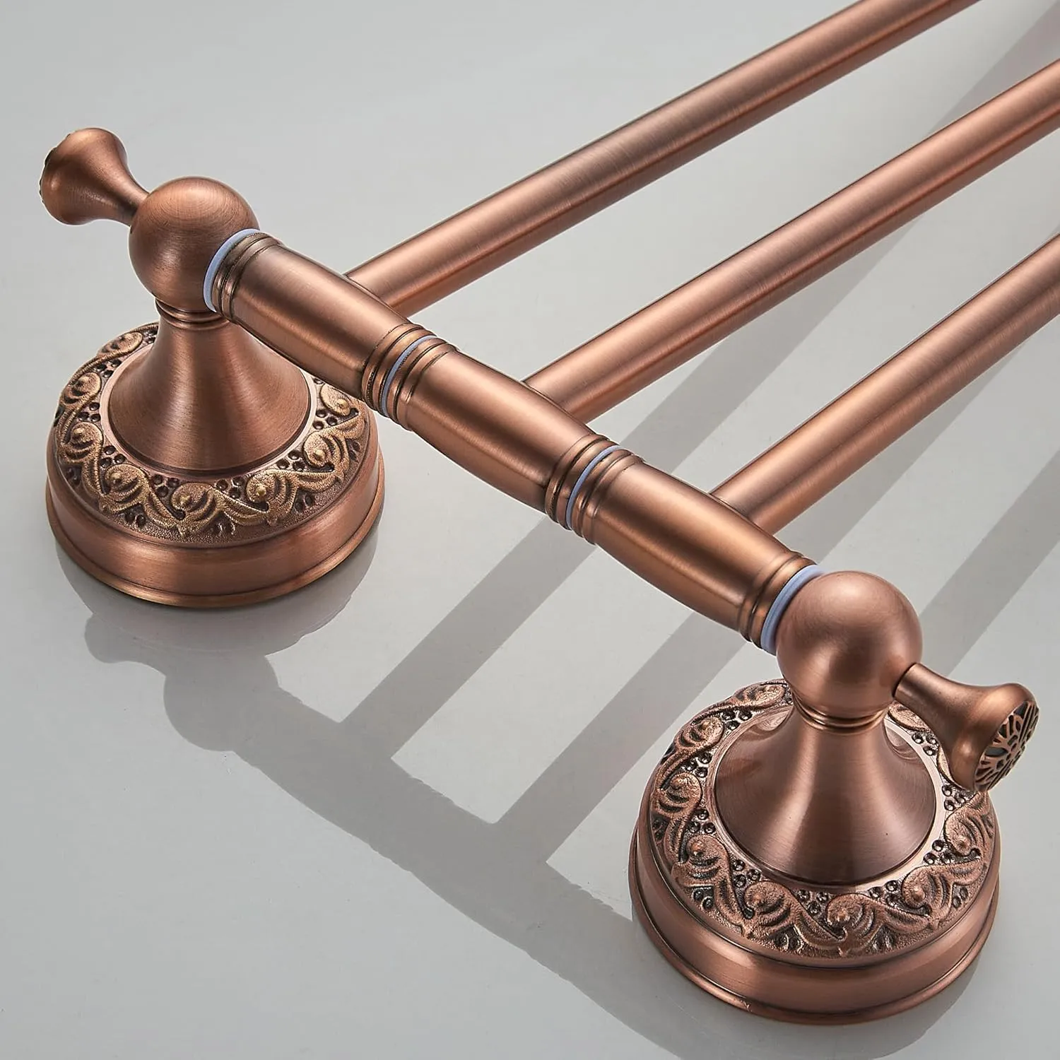 Red Copper Bath Folding Towel Holder, Wall Mounted Towel Rack Bathroom Hardware Accessories, Pattern Carving Design