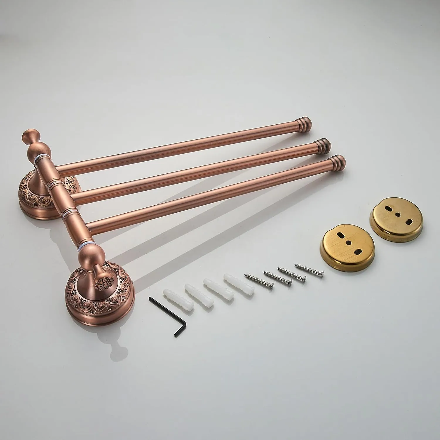 Red Copper Bath Folding Towel Holder, Wall Mounted Towel Rack Bathroom Hardware Accessories, Pattern Carving Design
