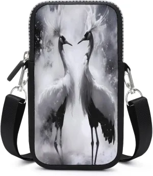 Red-Crowned Crane Dancing Small Crossbody Bags Cell Phone Purses Travel Pouch Shoulder Bag for Women Men