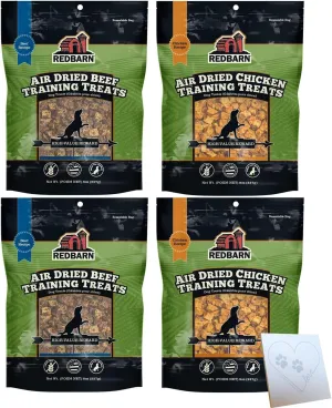 Redbarn-All-Natural Air-Dried Training Treats for Puppies and Dogs - Delicious Beef & Chicken Flavors - Grain-Free Single Protein Rewards for Small, Medium, & Large Breeds (8oz Each, 4 Bags Total)