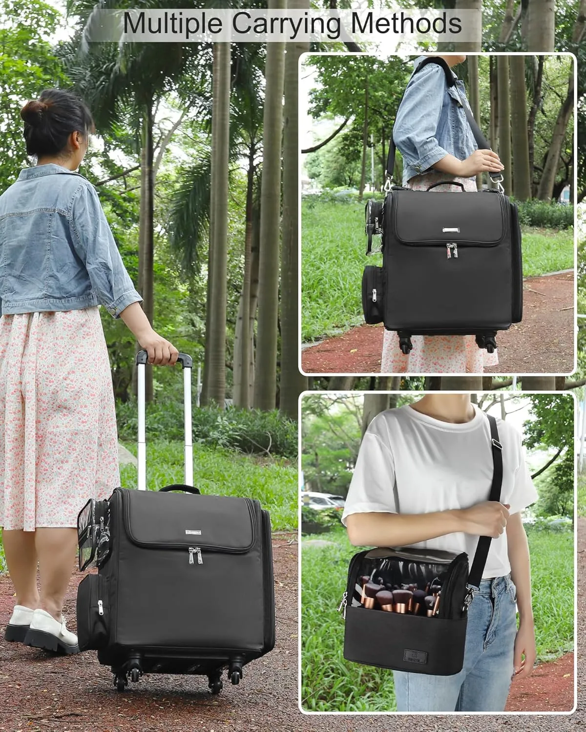 Relavel Rolling Makeup Train Case and Makeup Brush Case, Hairstylist Traveling Bag with 4 Wheels, Heat Insulation Full Layer, Adjustable Dividers, Hair Tools and Cosmetics Storage Organizer