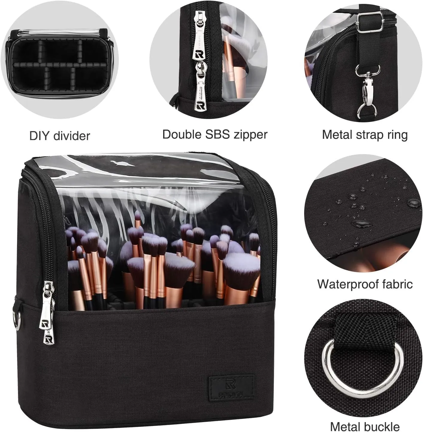 Relavel Rolling Makeup Train Case and Makeup Brush Case, Hairstylist Traveling Bag with 4 Wheels, Heat Insulation Full Layer, Adjustable Dividers, Hair Tools and Cosmetics Storage Organizer
