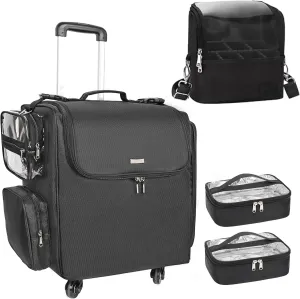 Relavel Rolling Makeup Train Case and Makeup Brush Case, Hairstylist Traveling Bag with 4 Wheels, Heat Insulation Full Layer, Adjustable Dividers, Hair Tools and Cosmetics Storage Organizer