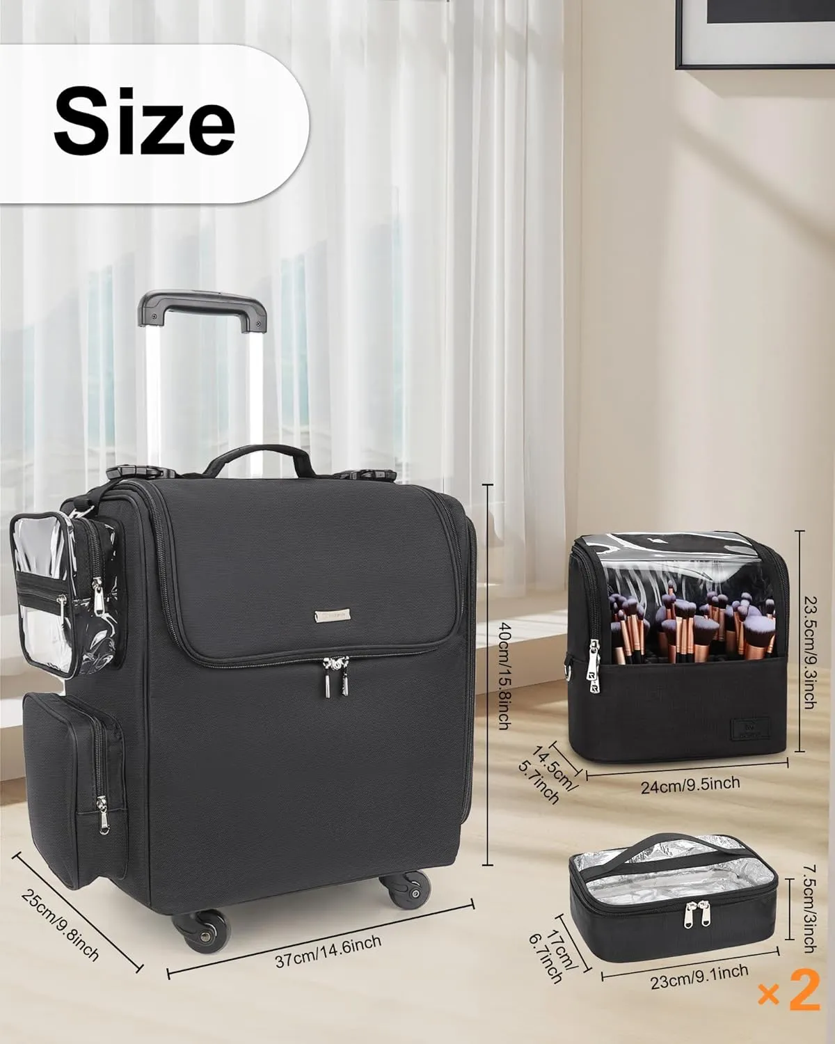 Relavel Rolling Makeup Train Case and Makeup Brush Case, Hairstylist Traveling Bag with 4 Wheels, Heat Insulation Full Layer, Adjustable Dividers, Hair Tools and Cosmetics Storage Organizer
