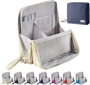 Relevanton Standing Makeup Bag, Mysite Standing Makeup Bag Portable, Vertical Makeup Organizer Bag, Large Capacity, Oxford Cloth Storage Bags, Waterproof with Compartments (Beige)