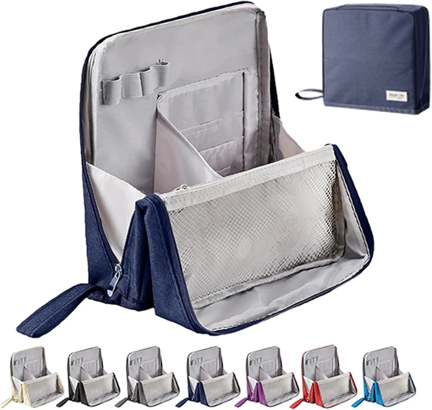 Relevanton Standing Makeup Bag, Mysite Standing Makeup Bag Portable, Vertical Makeup Organizer Bag, Large Capacity, Oxford Cloth Storage Bags, Waterproof with Compartments (Navy)