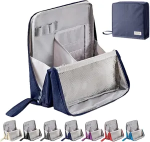 Relevanton Standing Makeup Bag, Mysite Standing Makeup Bag Portable, Vertical Makeup Organizer Bag, Large Capacity, Oxford Cloth Storage Bags, Waterproof with Compartments (Navy)