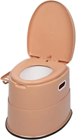 Removable Portable Toilet for Camping with Inner Bucket Indoor Outdoor Portable Toilet with Toilet Paper Holder and Storage Shelf for Camping, Hiking, RV, Bedroom and Living Room (Brown)