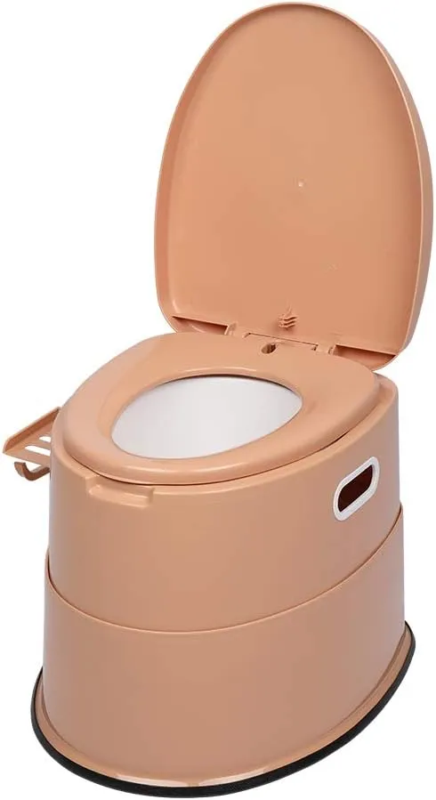 Removable Portable Toilet for Camping with Inner Bucket Indoor Outdoor Portable Toilet with Toilet Paper Holder and Storage Shelf for Camping, Hiking, RV, Bedroom and Living Room (Brown)