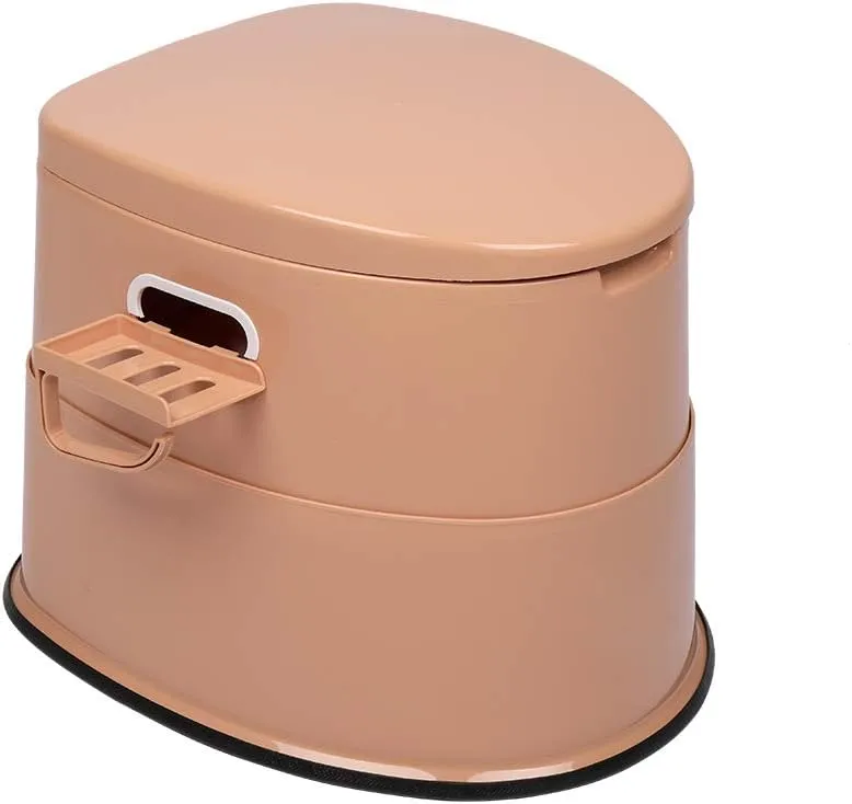 Removable Portable Toilet for Camping with Inner Bucket Indoor Outdoor Portable Toilet with Toilet Paper Holder and Storage Shelf for Camping, Hiking, RV, Bedroom and Living Room (Brown)