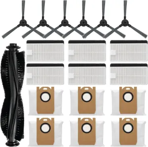 Replacement Parts Kit Compatible with iHome AutoVac Nova S1 Pro Robot Vacuum Cleaner Accessories iHRVS1PRO-3BLK, 1 Main Roller Brush, 6 Side Brushes, 6 Hepa Filters, 6 Dust Bags