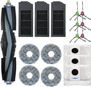 Replacement Spare Parts for Ecovacs DEEBOT X1 OMNI / X1 Turbo / T10 OMNI Robot Vacuum 1 Main Brush 3 Pair Side Brush 4 Mop Pad 3 Filter 4 Dust Bag Activated Carbon Upgraded Accessories
