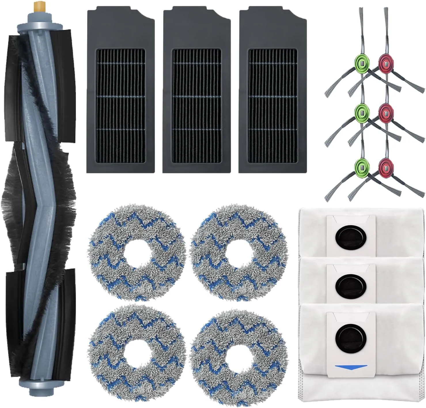 Replacement Spare Parts for Ecovacs DEEBOT X1 OMNI / X1 Turbo / T10 OMNI Robot Vacuum 1 Main Brush 3 Pair Side Brush 4 Mop Pad 3 Filter 4 Dust Bag Activated Carbon Upgraded Accessories