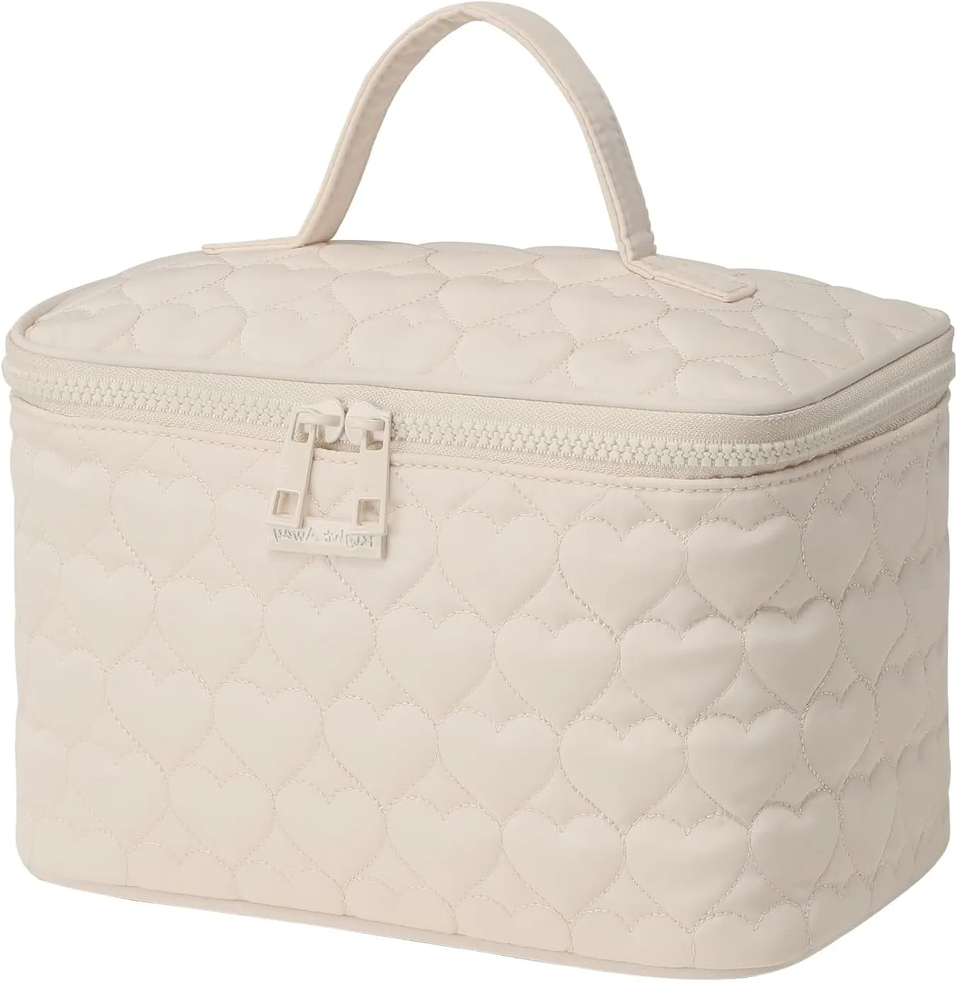 RIGHT AWAY Makeup Bag,Large Cosmetic Bags for Women Girls, Quilted Train Case Make Up Bag with Handle,Travel Makeup Case Organizer,Cute Toiletry Bag Vanity Bag(White)