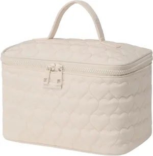 RIGHT AWAY Makeup Bag,Large Cosmetic Bags for Women Girls, Quilted Train Case Make Up Bag with Handle,Travel Makeup Case Organizer,Cute Toiletry Bag Vanity Bag(White)