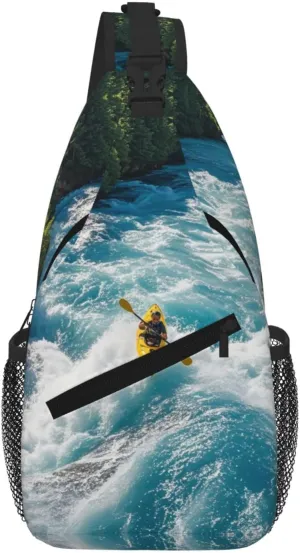 Roaring Rapids Print Sling Bag for Women Men Crossbody, Cute Large Casual Chest Pack for Travel, Work, Hiking