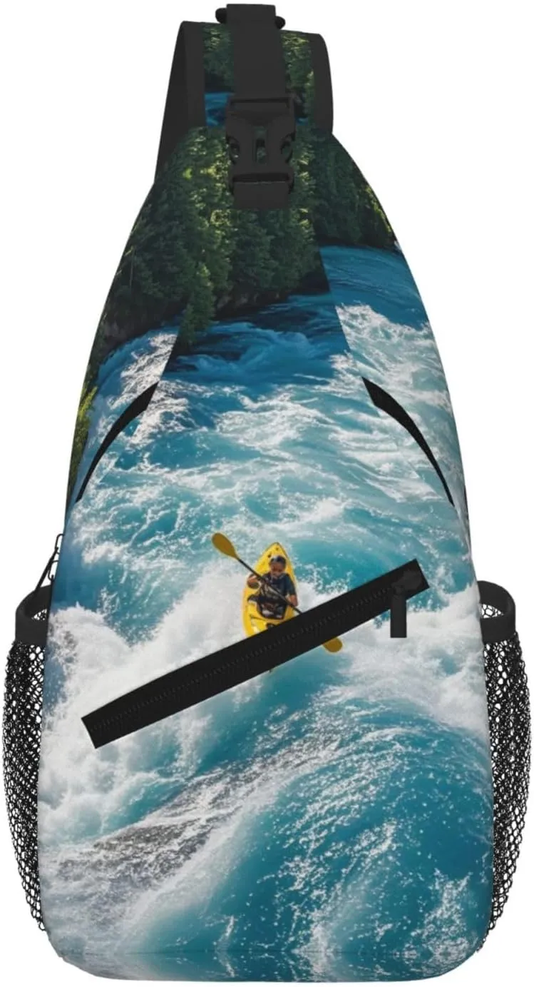 Roaring Rapids Print Sling Bag for Women Men Crossbody, Cute Large Casual Chest Pack for Travel, Work, Hiking