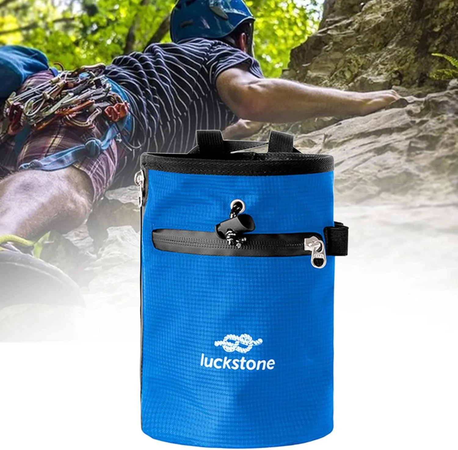 Rock Climbing Chalk Bag with Zipper Pocket Wear Resistant Storage Pouch Adjustable Waist Belt for Workout Bowling Bouldering