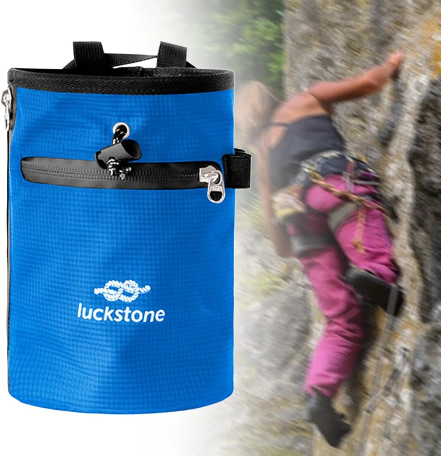 Rock Climbing Chalk Bag with Zipper Pocket Wear Resistant Storage Pouch Adjustable Waist Belt for Workout Bowling Bouldering