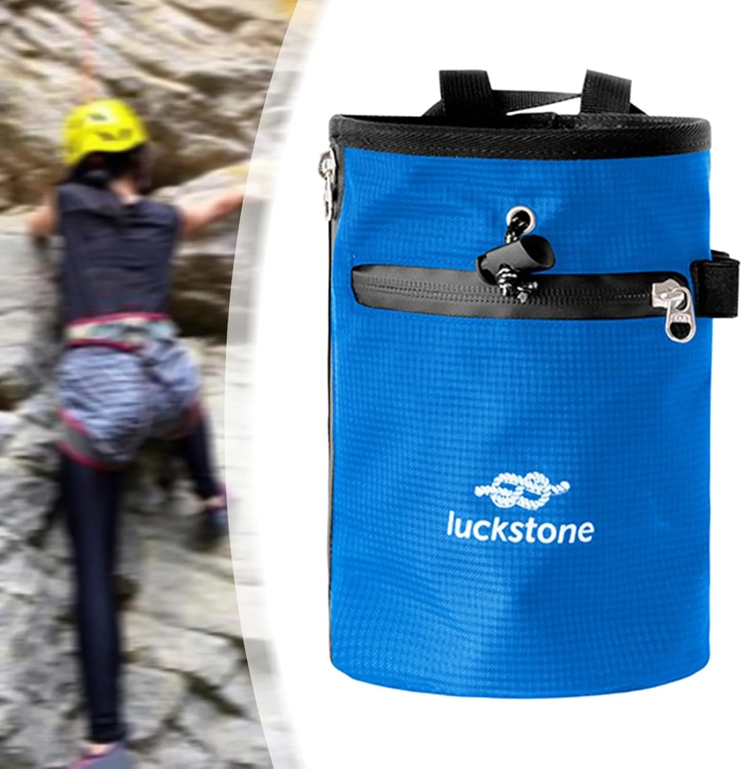 Rock Climbing Chalk Bag with Zipper Pocket Wear Resistant Storage Pouch Adjustable Waist Belt for Workout Bowling Bouldering