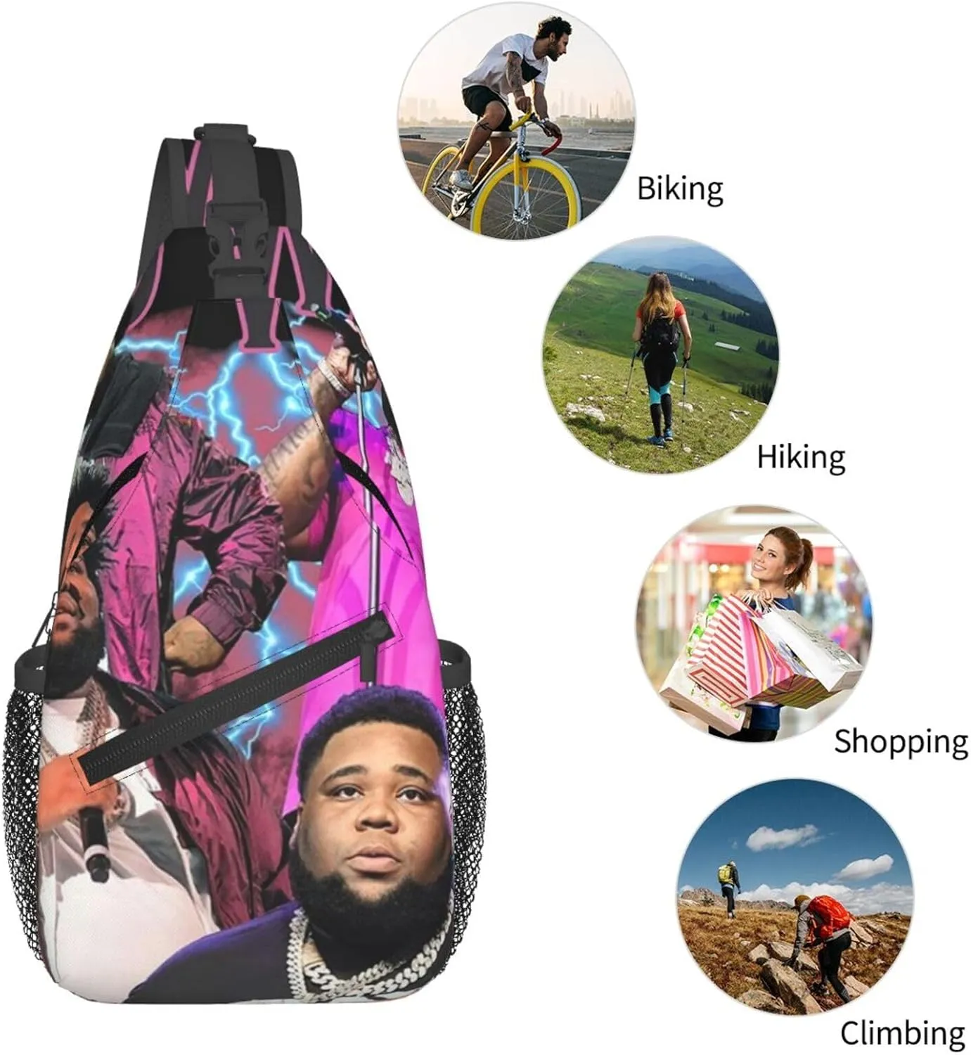 Rod Music Wave Fashion Casual Crossbody Bag Chest Bag Sling Bag Travel Daypack For Women Men Black