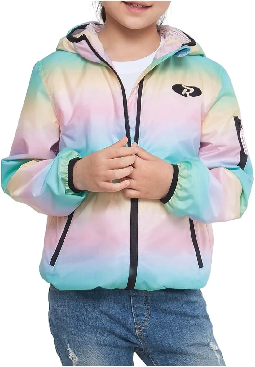 Rokka&Rolla Girls' Lightweight Water-Resistant Jersey-Lined Hooded Windbreaker Jacket