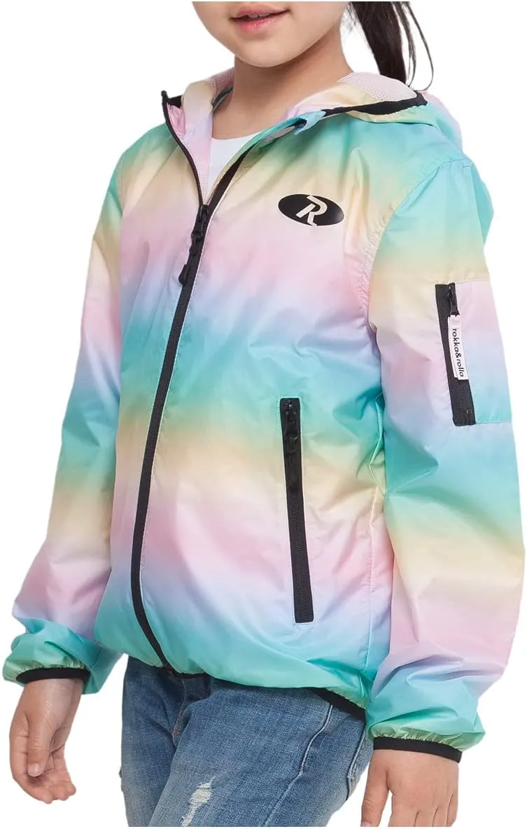 Rokka&Rolla Girls' Lightweight Water-Resistant Jersey-Lined Hooded Windbreaker Jacket