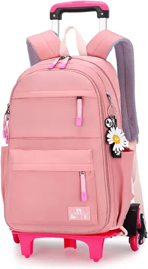 Rolling Backpack,Backpack with Wheels,Kids Roller Backpack for Girls Boys Travel Bag on Wheels Kids Trolley School Bag,Pink