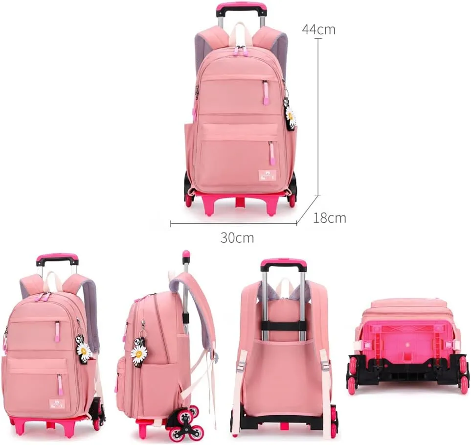 Rolling Backpack,Backpack with Wheels,Kids Roller Backpack for Girls Boys Travel Bag on Wheels Kids Trolley School Bag,Pink
