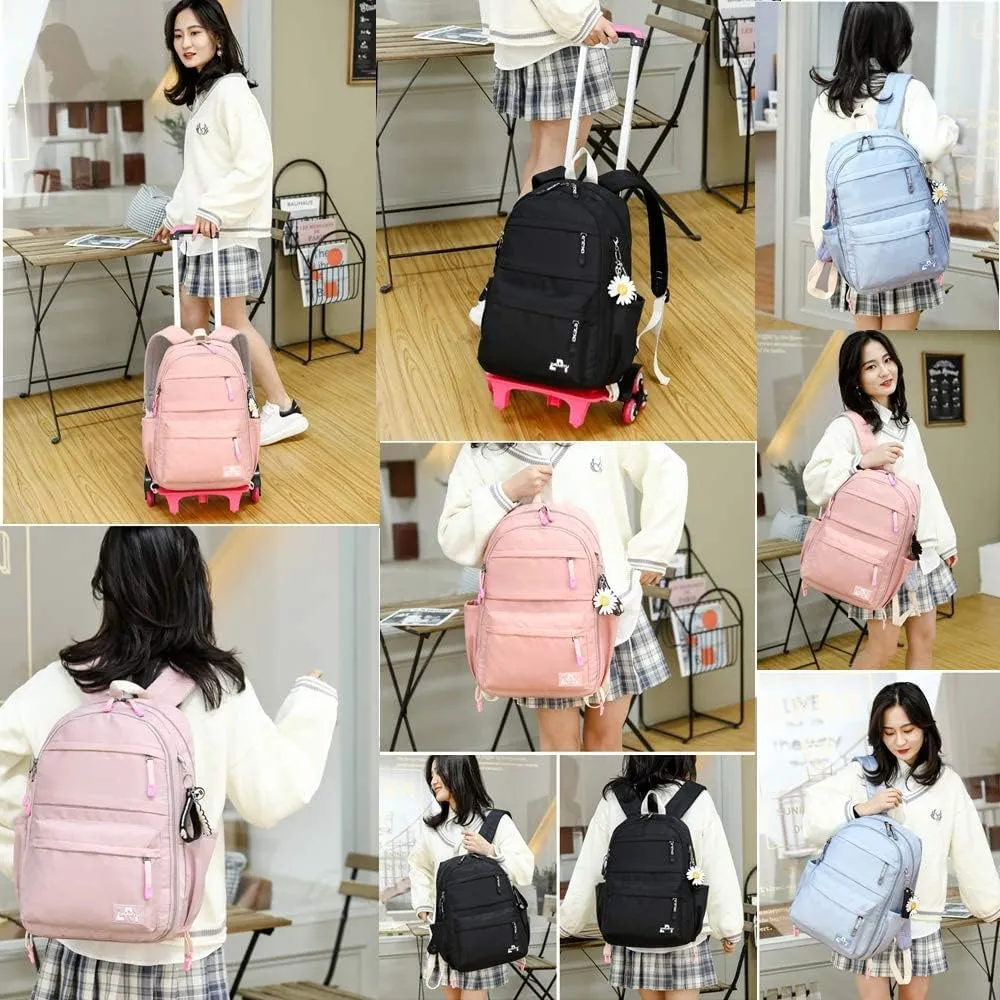 Rolling Backpack,Backpack with Wheels,Kids Roller Backpack for Girls Boys Travel Bag on Wheels Kids Trolley School Bag,Pink
