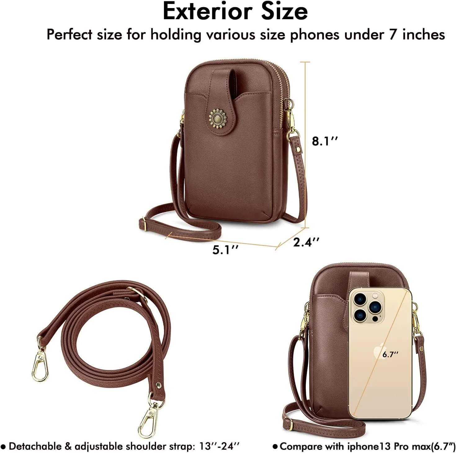 RONSIN Leather Small Crossbody Purse for Women Cell Phone Bag Holder Wallet Purse Travel Pouch Adjustable Strap
