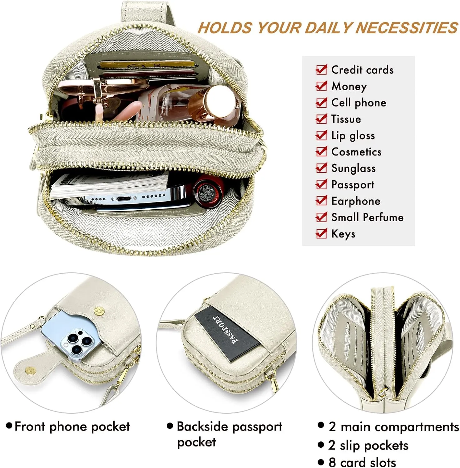 RONSIN Leather Small Crossbody Purse for Women Cell Phone Bag Holder Wallet Purse Travel Pouch Adjustable Strap